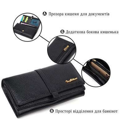 Класичний жіночий гаманець з великою кількістю відділень із натуральної шкіри Tony Bellucci 21961 Чорний