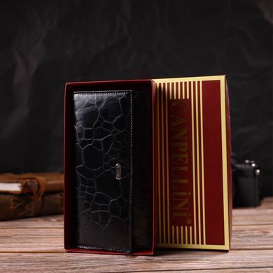 Необычный женский кошелек из натуральной фактурной кожи CANPELLINI 21834 Черный