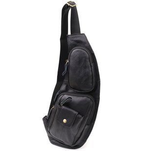 Мужская сумка с большим количеством карманов из натуральной кожи Vintage 22961 Черный