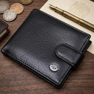 Чоловічий шкіряний купюрник для карток купюр та монет ST Leather 18308 Чорний