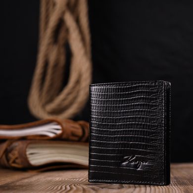 Красивий чоловічий гаманець із фактурної шкіри під рептилію KARYA 21059 Чорний