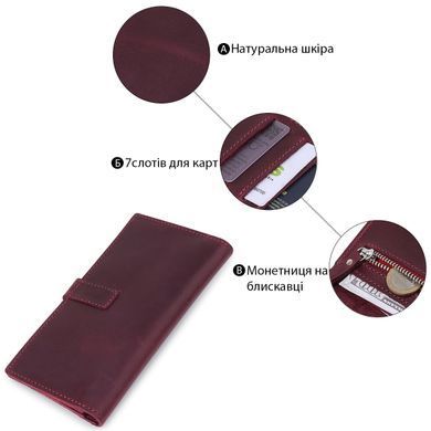 Кожаное женское матовое портмоне GRANDE PELLE 11561 Бордовый