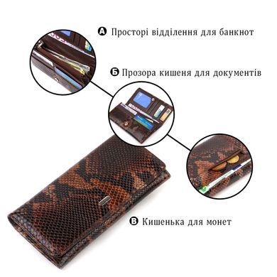 Лакований жіночий гаманець із фактурної натуральної шкіри з тисненням під змію CANPELLINI 21711 Коричневий