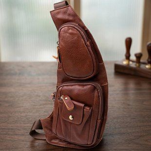 Мужская сумка с большим количеством карманов из натуральной кожи Vintage 22963 Коричневый