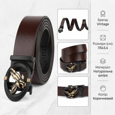Ремінь чоловічий з пряжкою автомат з силуетом орла Vintage 20298 Коричневий