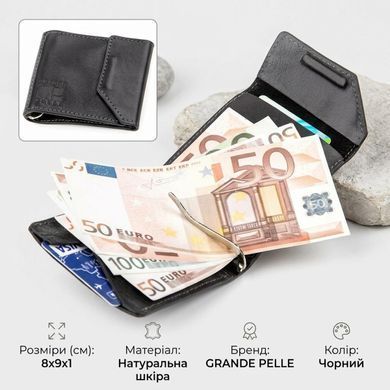 Затискач для грошей з італійської шкіри GRANDE PELLE 11149 Чорний