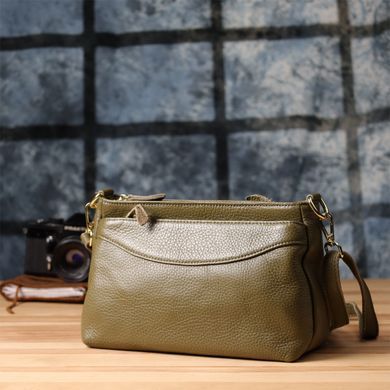 Шкіряна сумка із щільним дном для жінок Vintage 22984 Оливковий