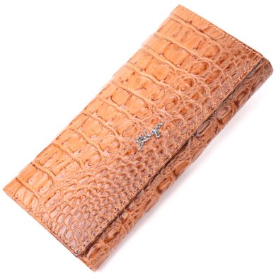 Жіночий горизонтальний гаманець з натуральної шкіри з тисненням під крокодила KARYA 21164 Рудий