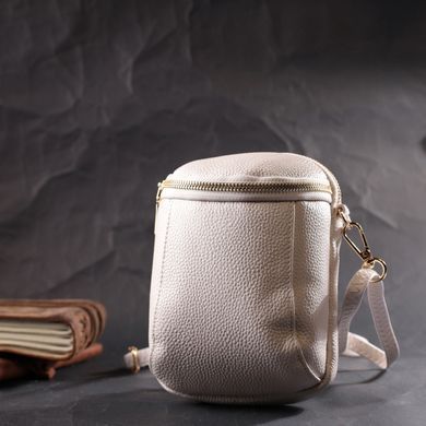 Компактна сумка цікавого формату із м'якої натуральної шкіри Vintage 22339 Біла