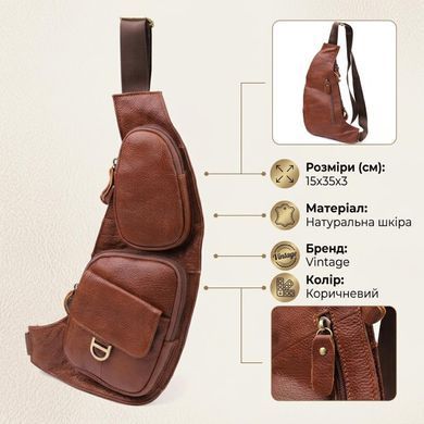 Мужская сумка через плечо из зернистой натуральной кожи Vintage 22966 Коричневый