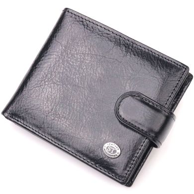 Вместительный мужской бумажник среднего размера из натуральной кожи ST Leather 19419 Черный