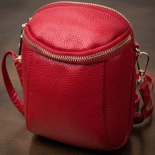 Яркая сумка интересного формата из мягкой натуральной кожи Vintage 22340 Красная