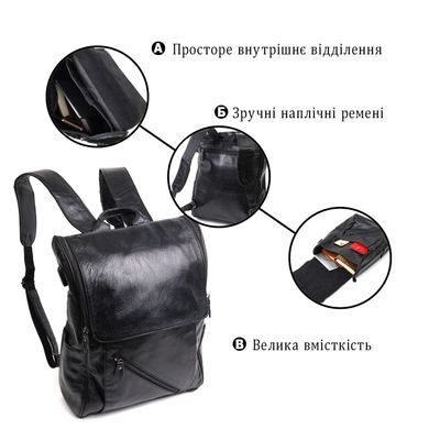 Місткий рюкзак з натуральної шкіри Vintage 22249 Чорний