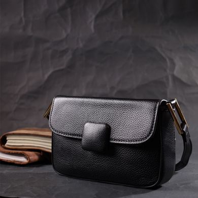 Лаконичная сумка с жестким каркасом из натуральной кожи Vintage 22391 Черная