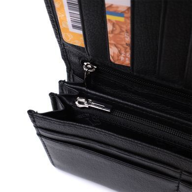 Женский кожаный кошелек для карт купюр и монет ST Leather 22696 Черный