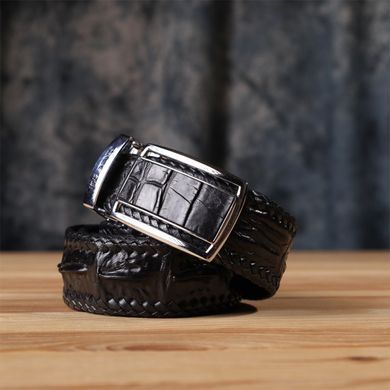 Ремінь-автомат CROCODILE LEATHER 18010 з натуральної шкіри крокодила Чорний