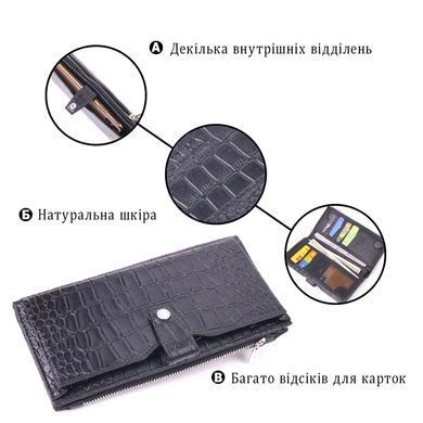 Вертикальне чоловіче портмоне з натуральної шкіри з тисненням під крокодила KARYA 21420 Чорний