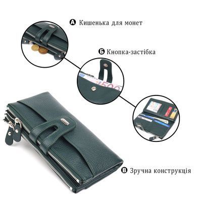 Місткий гаманець з натуральної зернистої шкіри CANPELLINI 21633 Зелений