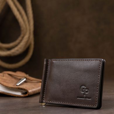 Кожаный мужской зажим для денег с монетницей GRANDE PELLE 11547 Коричневый