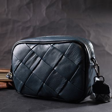 Шкіряна сумка з палітурками для стильних жінок Vintage 22408 Синя