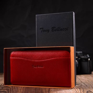 Яскраве жіноче портмоне на блискавці з натуральної шкіри Tony Bellucci 21972 Червоний