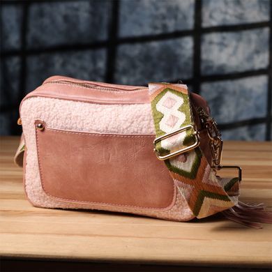 Жіноча сумка з плюшевою вставкою на лицьовій стороні з екошкіри Vintage sale_15133 Рожевий