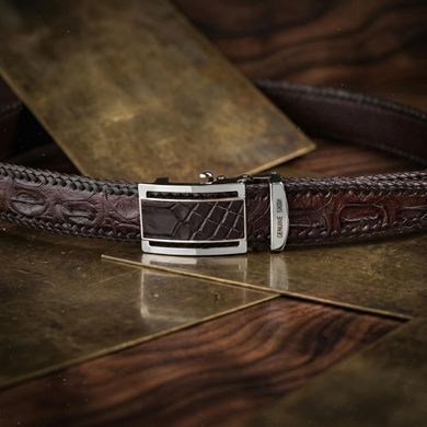 Ремінь-автомат CROCODILE LEATHER 18171 з натуральної шкіри крокодила Коричневий
