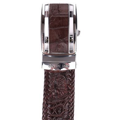 Ремень-автомат CROCODILE LEATHER 18171 из натуральной кожи крокодила Коричневый