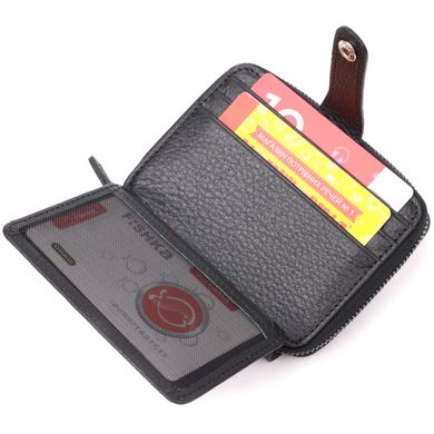 Компактний гаманець із натуральної зернистої шкіри KARYA 20971 Чорний