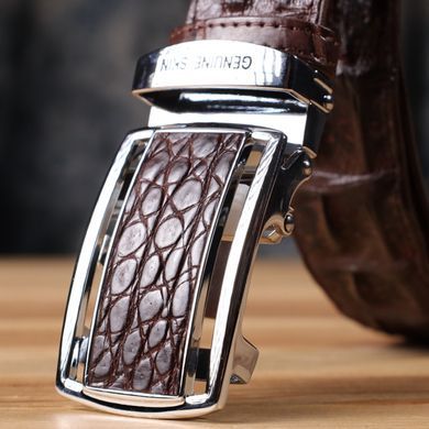 Ремень-автомат CROCODILE LEATHER 18235 из натуральной кожи крокодила (каймана) Коричневый