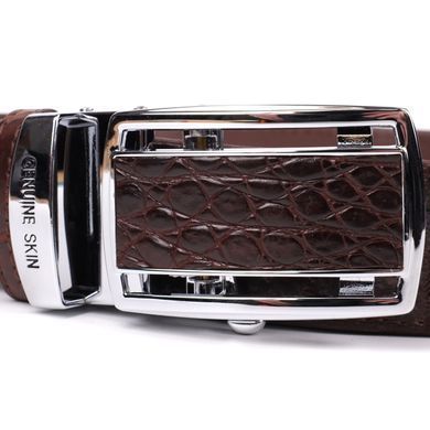 Ремень-автомат CROCODILE LEATHER 18235 из натуральной кожи крокодила (каймана) Коричневый