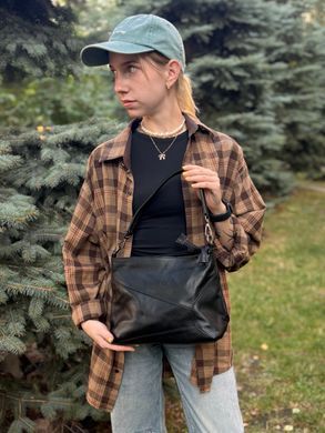 Невелика жіноча сумка з двома ремінцями з натуральної шкіри Vintage 23014 Чорний