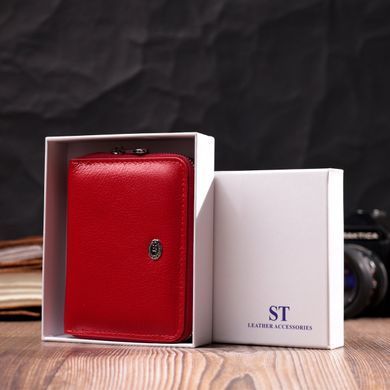 Кожаный женский кошелек на молнии с металлическим логотипом производителя ST Leather 19484 Красный