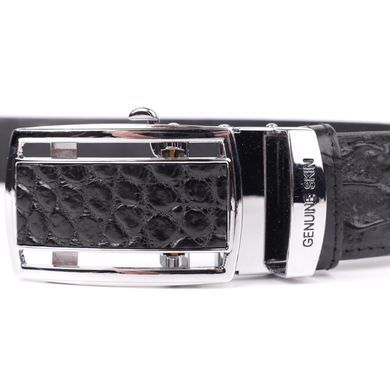 Ремень-автомат CROCODILE LEATHER 18236 из натуральной кожи крокодила (каймана) Черный