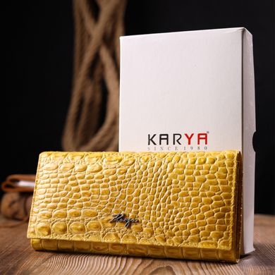 Яскравий горизонтальний гаманець із натуральної шкіри з тисненням під крокодила KARYA 21174 Жовтий