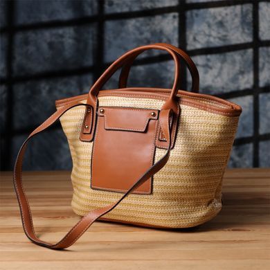 Вместительная женская сумка на лето из качественного текстиля Vintage sale_15137 Коричневый
