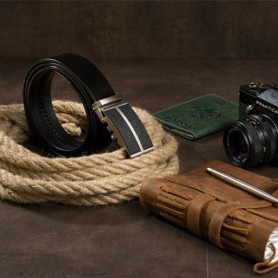 Ремень мужской с черными вставками на пряжке Vintage 20304 Черный