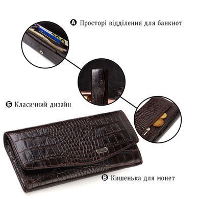 Модный кошелек для женщин из натуральной фактурной кожи с тиснением под крокодила CANPELLINI 21726 Коричневый