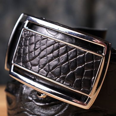 Ремінь-автомат CROCODILE LEATHER 18239 з натуральної шкіри крокодила Чорний