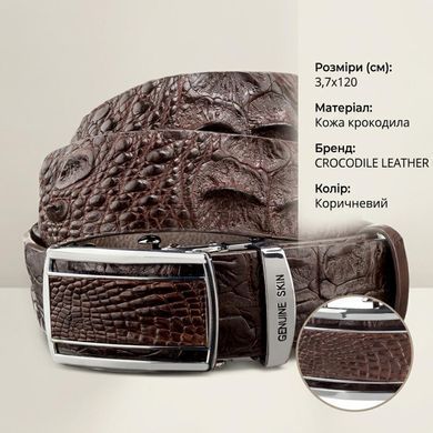 Ремінь-автомат CROCODILE LEATHER 18240 з натуральної шкіри крокодила Коричневий