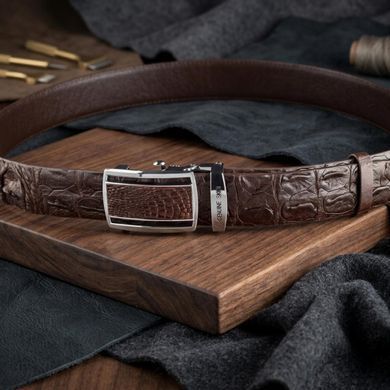 Ремінь-автомат CROCODILE LEATHER 18240 з натуральної шкіри крокодила Коричневий