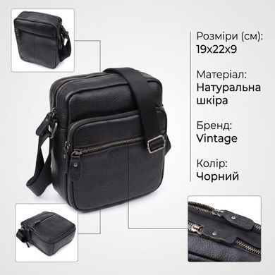Вместительная мужская сумка на плечо из натуральной кожи Vintage 23022 Черный