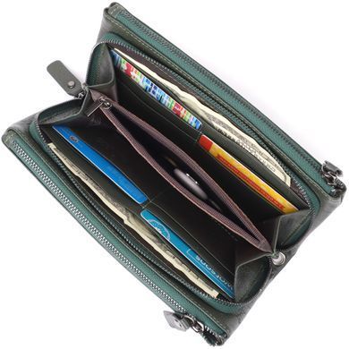Красивий шкіряний гаманець на три відділення ST Leather 23110 Зелений