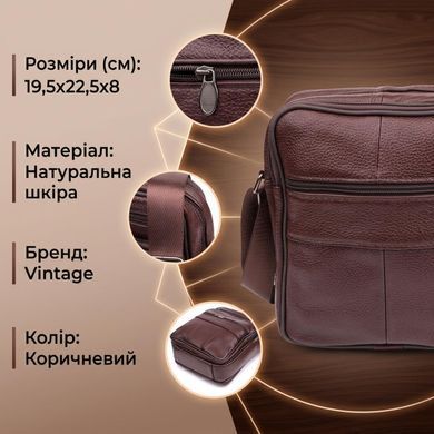 Зручна чоловіча сумка з натуральної шкіри 22858 Vintage Коричневий