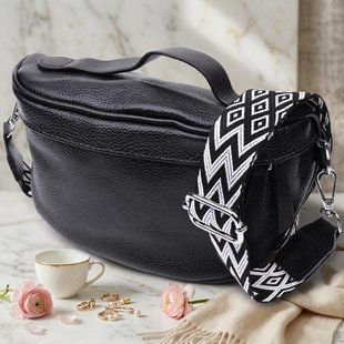 Жіноча сумка через плече в класичному кольорі з натуральної шкіри Vintage 22655 Чорний