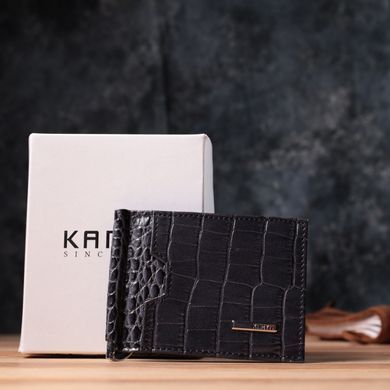 Практичный мужской кошелек-зажим из натуральной кожи KARYA 22851 Серый