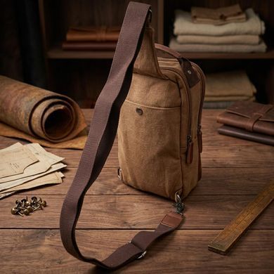 Вертикальная мужская сумка через плечо из плотного текстиля Vintage 22191 Коричневый