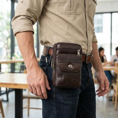 Компактна чоловіча сумка на пояс із натуральної шкіри Vintage 22141 Коричневий