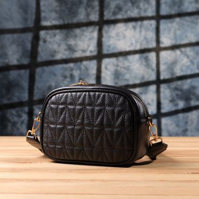 Компактная стеганая сумка для женщин из натуральной кожи Vintage 22894 Черный