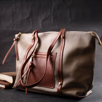 Оригинальная двухцветная женская сумка из натуральной кожи Vintage 22304 Бежевая